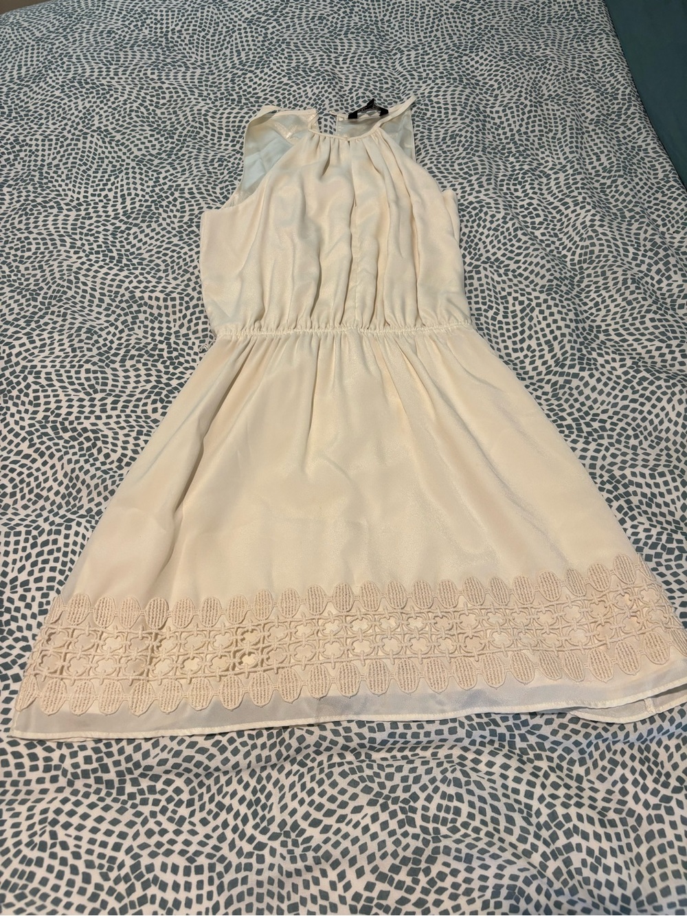 Express Cream Pleated Neckline Sleeveless Top